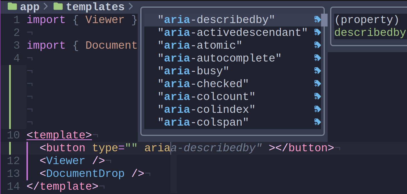 image of aria atttribute completion